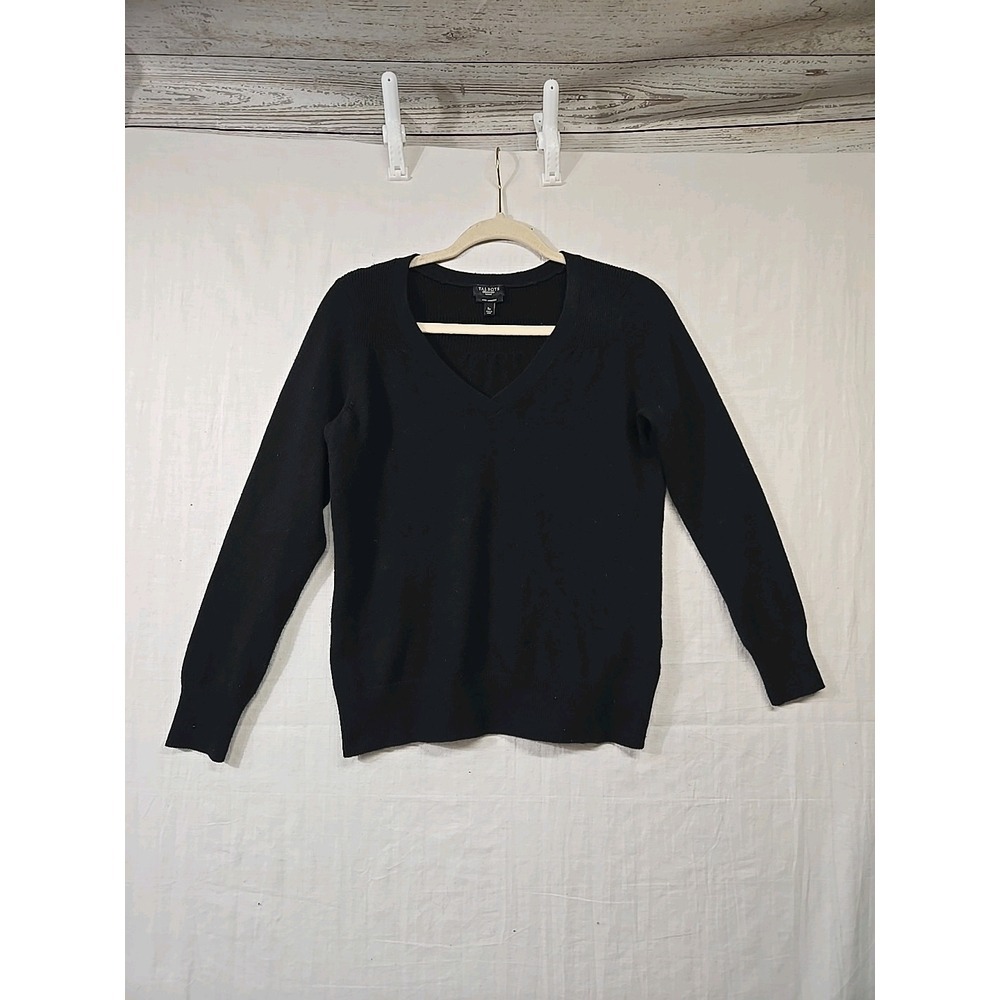 Talbots Womens Black Pullover Sweater Pure Cashmere Long Sleeve V Neck Size pS